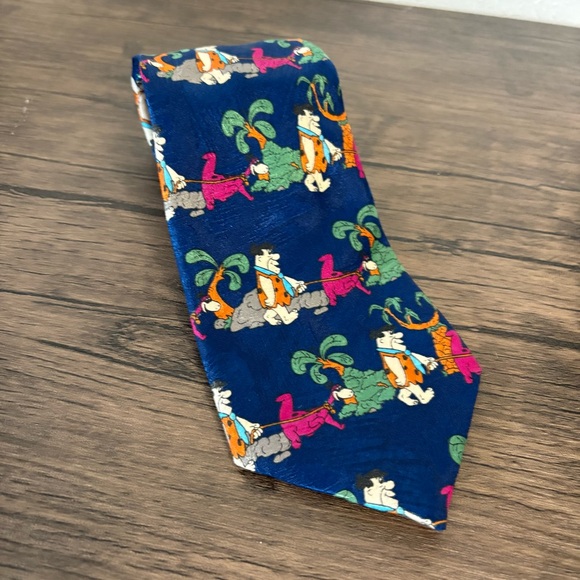 Hanna Barbera Other - Vintage 1996 The Flintstones Hanna Barber Blue Polyester Tie Fred Dino 60”x3.75”